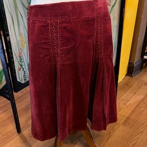 90’s style pleated stretchy corduroy wine colored retro skirt DKNY